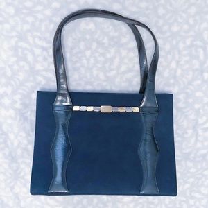 Martin Van Schaak Bag RARE 50s Navy Blue Suede Vintage Mid Century Art Deco OOAK